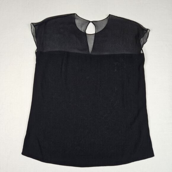 Polo Ralph Lauren Silk Semi Sheer Top Blouse Designer Cap Sleeve Black Size 4 - Picture 11 of 11